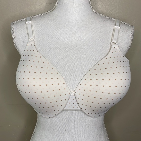 WARNER’S Underwire Bra Cream & Tan Polka Dot Lightly Padded Shaped Cups 36DD - Picture 1 of 9